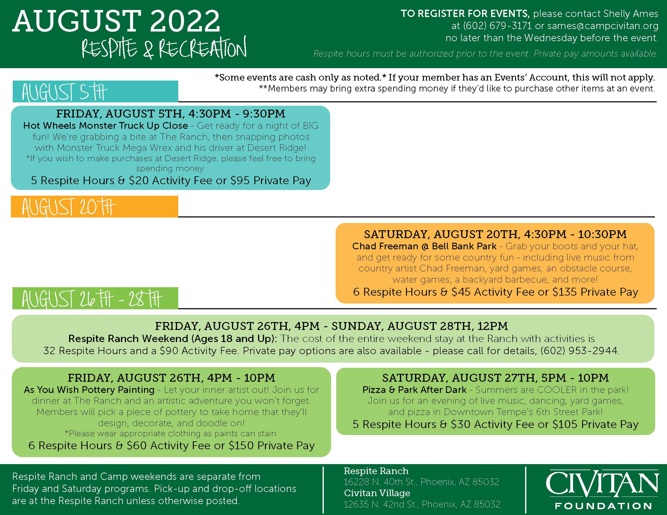August 2022 Respite Calendar